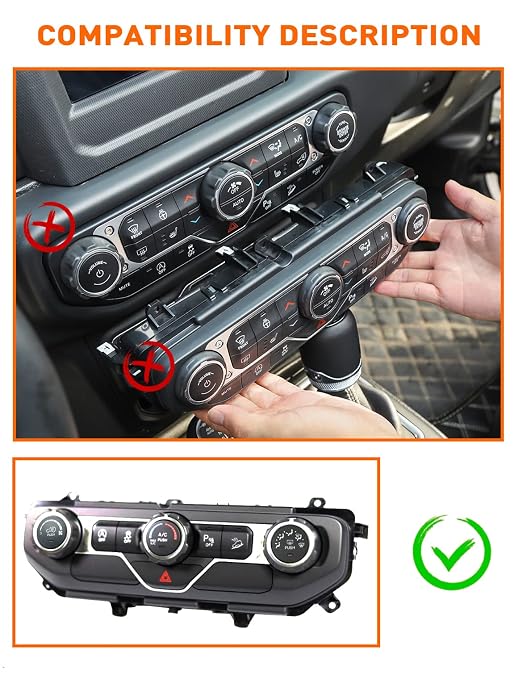 HVAC Climate Control Panel Knob Trim Kit & Light Control Switch Cover, Air Conditioner Knob Aluminum Alloy Ring for 2018-2024 Jeep Wrangler JL JLU & Gladiator JT, Interior Accessories Orange