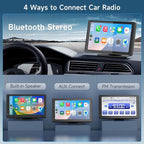 Portable CarPlay Screen for Apple CarPlay & Android Auto, 7 Inch Wireless Car Stereo Touchscreen with Bluetooth, GPS Navigation, Voice Control, Backup Camera Support for All Vehicles