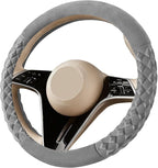 Premium Gray Diamond Patterned Plush Steering Wheel Cover, for Universal Auto Steering Wheel 14.5-15 in, Short Fluffy, Anti-Slip, Soft Plush, Comforting and Luxurious, Odorless, Soft Texture
