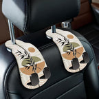 2PCS Car Seat Back Storage Headrest Hooks, Abstract Boho Leaves Purse Holder Bags Hanger, PU Leather Double Metal Hook Backseat Organizer, Women Car Accessories Organization