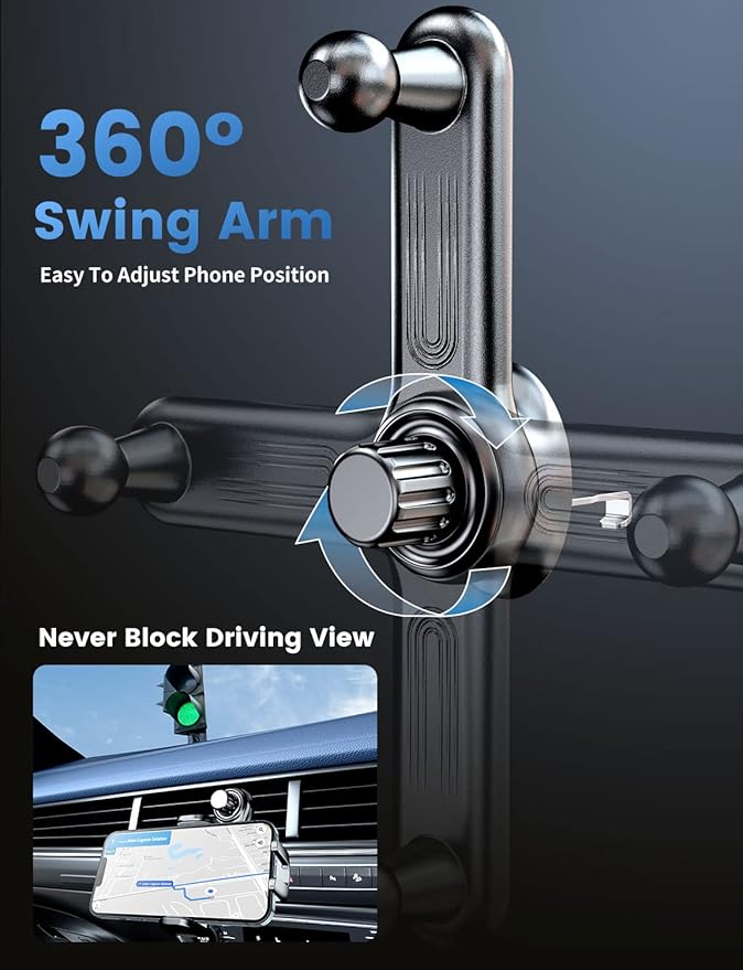Car Vent Phone Mount, Car Phone Holder Mount with Swing Arm Air Vent Clip Car Mount Cell Phone Holder Car for iPhone 17/16/ 15/14/ 13 Pro Max & All 4.7" - 6.9" Android Smartphone