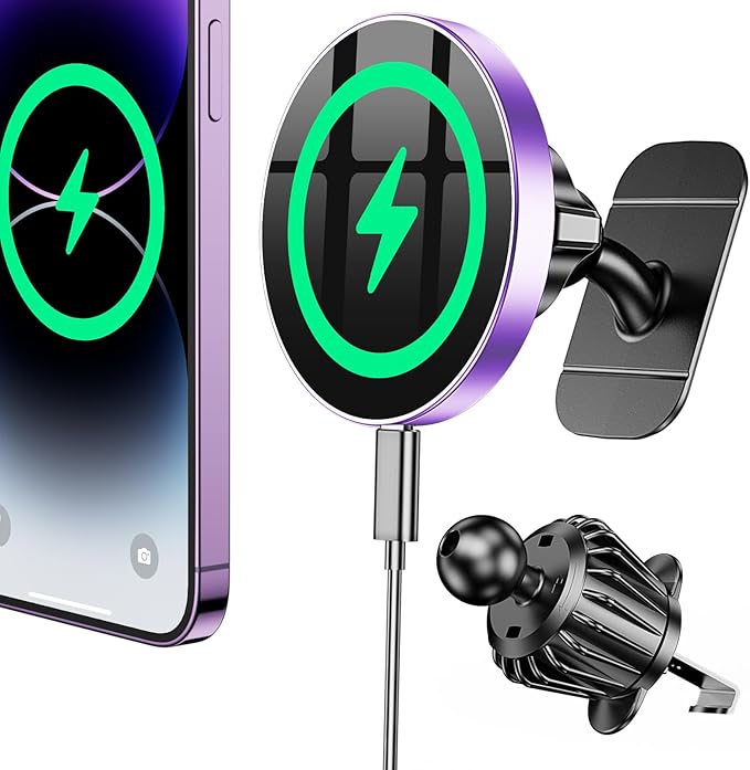 for Magsafe Car Mount Charger【100% Stable】 15W Magsafe Car Charger Magnetic Phone Holders for Your Car Accessories for Women Men car Phone Holder Wireless Car Charger for iPhone (Purple)