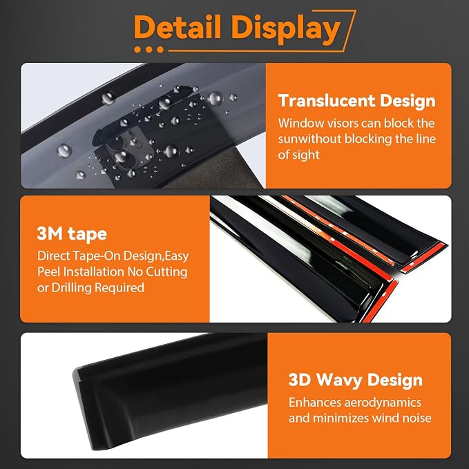 Rain Guards Compatible with 2019-2022 Toyota Avalon, Tape-On Side Window Visor Wind Deflector Vent Visors Car Accessories 4pcs