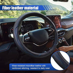 15Inch Leather Car Steering Wheel Cover for SUV, Truck, BlackBlue | Anti-Slip Breathable Automotive Steering Wheel Protector, Universal Heat Resistant Vehicle Interior Accessories
