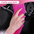 Furry Car Steering Wheel Cover with Gear Shift Cover, Soft and Warm, Cute Fluffy Auto Decor for Women Men, Standard Size, 2 PCS Set, Magenta