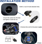 Dual PD USB C Ports & Dual Quick Charge 3.0 Ports Car Charger Socket, Aluminum Alloy Waterproof 12V USB Outlet, Accessories for Car Boat Marine Motorcycle RV ATV Truck Golf Cart, etc