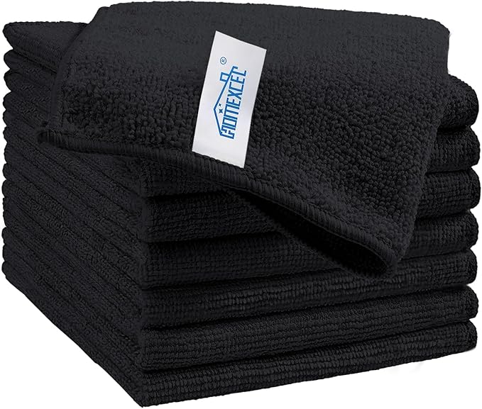 Black Microfiber Cleaning Cloth, 8 Pack Cleaning Towels for Kitchen, Lint Free, Scratch-Free, Highly Absorbent, and Reusable Cleaning Rags for House, Window and Glass, Cars, 11.5 X11.5 inch