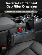 2 Pack Car Universal Fit Seat Gap Filler Organizer, Premium Leather Front Car Gap Filler, Center Console Seat Side Organizer with Card Slots for Car, SUV Truck, Easy Access to Phone, Sunglasses, Key