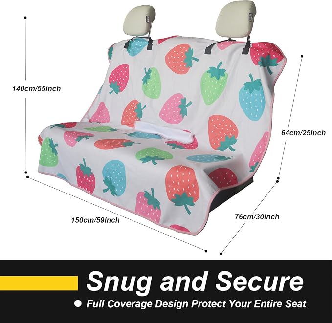 Back Seat Cover for Car Trucks Van SUV Jeep,Waterproof Rear Bench Towel Seat Covers for Dogs and Kids,Automotive Backseat Protector (Strawberry)