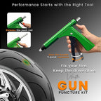 Tubeless Tire Gun Puncture Repair Kit with Mushroom Plug for Tyre Punctures and Flats on Cars, Motorcycles, ATV, Trucks & Tractors (Gun Puncture kit 15 Plugs, Green)