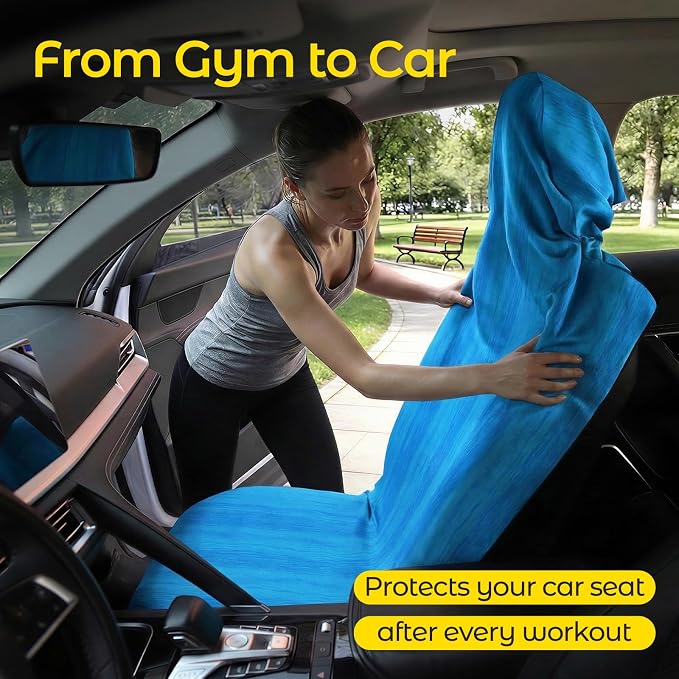 Car Seat Towel Cover - Sweat Absorbing Microfiber Towel for Car Seat After Gym, Workout & Beach - Washable Seat Protector, Universal Fit for Cars, Trucks, SUVs - 2 Pack