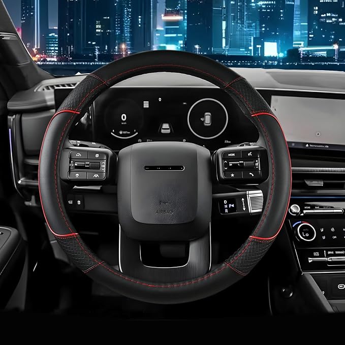 Auto Car Steering Wheel Cover for Hyundai,Tucson,Sonata,Elantra,Santa Fe,Genesis,Sonata Hybrid,Azera,Venue,Kona, 14.5-15 inches(Red-Standard Size)