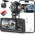 3 Channel Dash Cam for Cars, Dash Cam Front and Rear Inside, Bulit-in WiFi: 3 inch IPS Screen, 1080P Triple Dash Camera with 64GB Card, G-Sensor, Loop Record, Night Vision + Rearview Camera