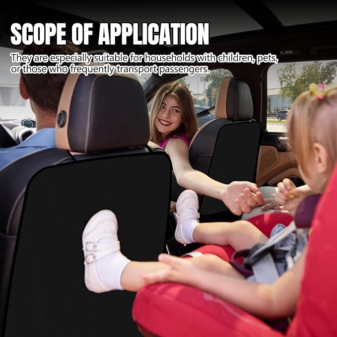 2PCS Kick Mats Back Seat Protector for Kids, Waterproof Oxford Cloth Car Back of Seat Protector, Seatback Cover for Car Front Seats, Protection Against Dirt Dust Mud Scratches (Black)
