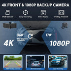 10.26" Wireless CarPlay Screen for Car, Portable Apple Car Play & Android Auto HD Touchscreen with 4K Dash Cam/1080P Backup Camera/GPS Navigation/Mirror Link/FM/Voice Control for All Vehicles