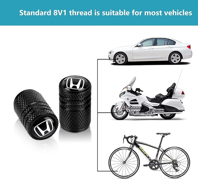4pcs Tire Valve Stem Caps, Compatible with Honda Series Stem Cap Universal Car Air Cover Car Accessories for Cars, SUV, Truck, Motorcycles Black