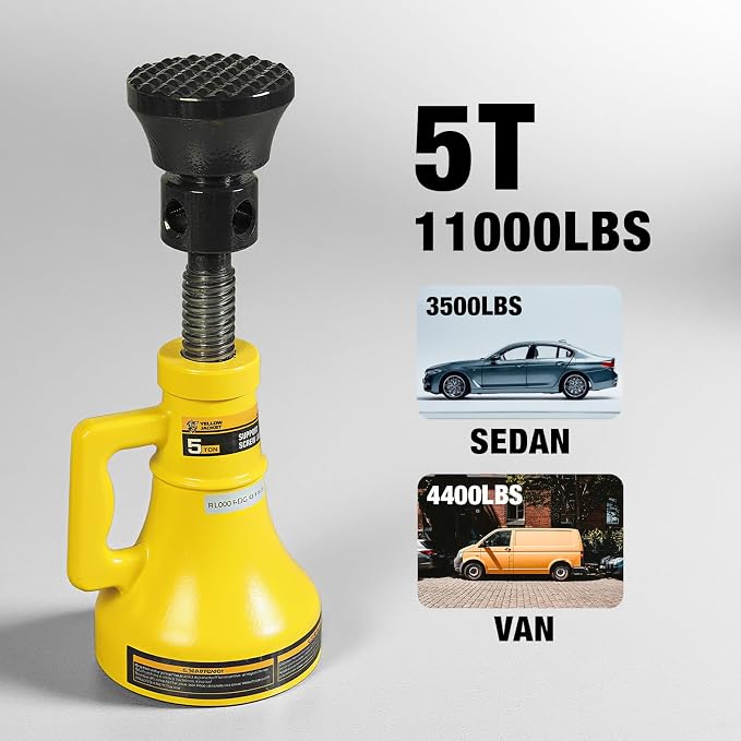 5 Ton Professional Car Support Screw Jack for House Construction Bridge Stabilization, Yellow (10,000 LBs)