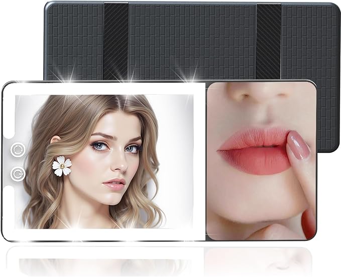 Car Sun Visor Vanity Mirror with Lights,Side with 6 inch 20X Magnifying Mirror,Rechargeable Car Makeup Mirror with 3 Light Modes,Dimmable Touch Led Screen,Black