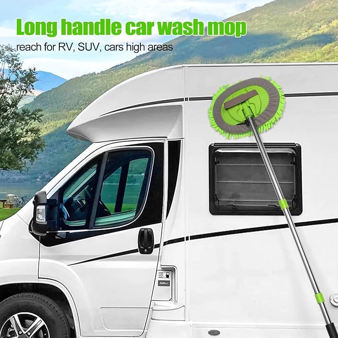 3Pcs 62'' Microfiber Car Wash Brush Mop Kit Sponge with Long Handle, Chenille Car Cleaning Brush Supplies for Car Rv SUV Truck Boat Bus Non-Scratches