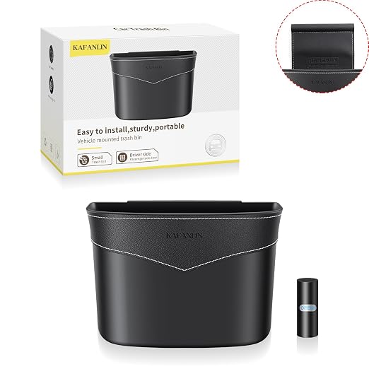 Car Trash Can Mini Trash Bin Garbage Organizer with Plastic Trash Bag Automotive Small Garbage Bin for Home Office Auto Vehicle Car Door Front Back Seat Storage Accessories Glovebox Trash Can