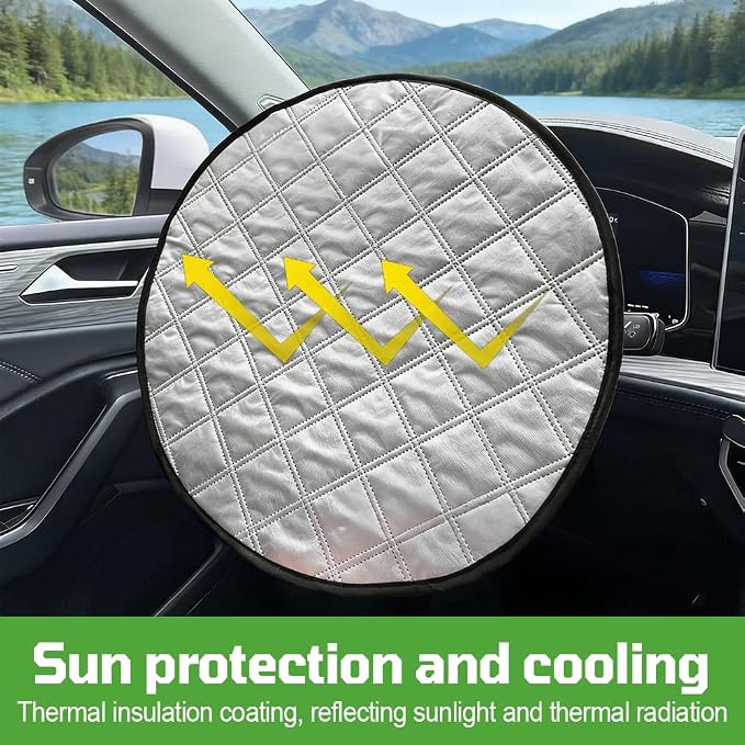 Car Steering Wheel Cover, 3-Layer Steering Wheel Sun Shield, Easy Install, Heat Resistant Sun Cover for Most Cars (16.9inch