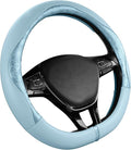 Steering Wheel Cover, Light Blue Patterned Leather Patchwork Design, Universal Fit 14.5"–15.5" D-Shape Steering Cover, Soft PU Grain Leather, Durable Grip Car Accessory for Girls & Women