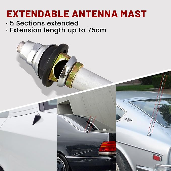 Car Fully Automatic Power Antenna Kit, Replacement for Pre-2000 Chevy Cadillac Mercedes-Benz BMW Honda Nissan Toyota Retractable FM AM Motor Aerial to Connect with Aftermarket Radio Stereo