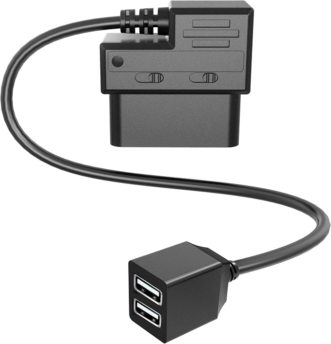 OBD Constant Power Cable,OBD II Power Adapter with Two USB Ports for Dashcam,24/7 Power Supply Mode/Low Voltage Protection,Vehicle OBD 5V 3A Port Charger Cable Compatible with Gar‘min Dash Cam