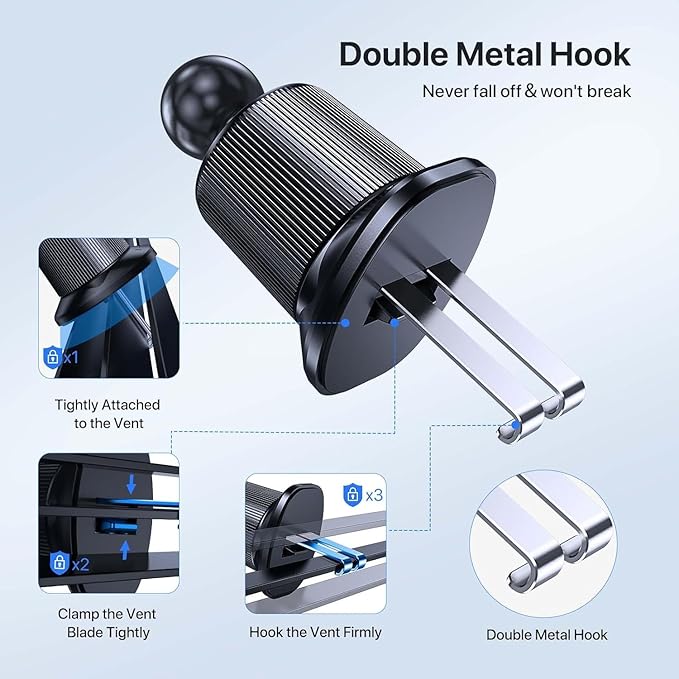 Phone Holders for Your Car with Metal Hook Clip, Air Vent Cell Phone Car Mount, Hands Free Universal Automobile Cradle Fit for iPhone Android and All Smartphones, Classic Black