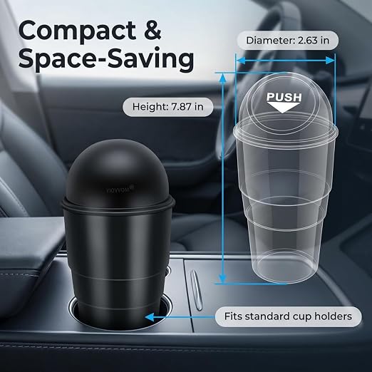 Cup Holder Trash Can, Leakproof Car Trash Can with Lid, Trash Bin for Car Accessories, Mini Garbage Bin Organizer for Automotive Office Home Kitchen, Applicable to Women and Men