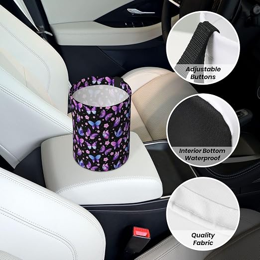 Car Trash Bag Butterfly Purple Hanging Back of Seat Car Portable Trash Bag Butterfly Purple Waterproof One-Handed Portable Strap Drawstring Garbage Bags 2 Pieces Car Coasters