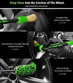 8PCS Ultimate Wheel and Tire Brush Kit | 2-Size 360° Bendable Rim Brushes, Boar Hair Detailing Brush, Tire Shine Applicators & Microfiber Towel | Complete Scratch-Free Cleaning & Shining Set