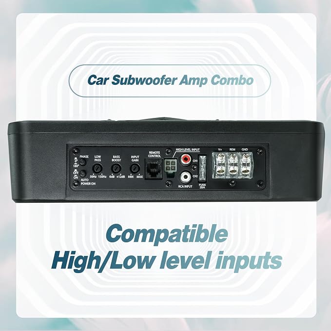10" 1200W Slim Under Seat Powered Car Subwoofer, Car/Truck Audio Sub Built in Amplifier amp Combo, with RGB LED Light (Subwoofer + Mounting Wire Kit)