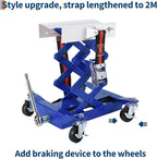 Transmission Jack 450 LBS Capacity: Low Profile Lift with 2M Safety Straps & 4 Brake Wheels, 7-23 Inch Range for Car & Truck Repair (Blue)