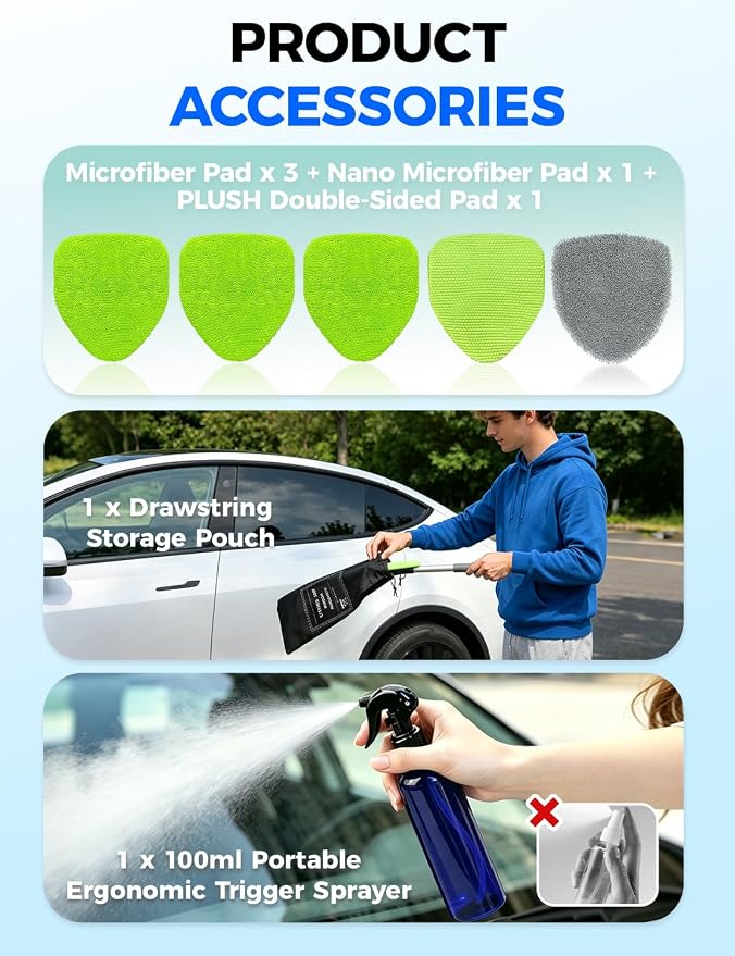 XINDELL Windshield Cleaner Tool – Car Interior Window Cleaning Kit with Extendable Handle & 4 Microfiber Pads, Auto Wiper Inside Windshield Brush for Car & Home Windows