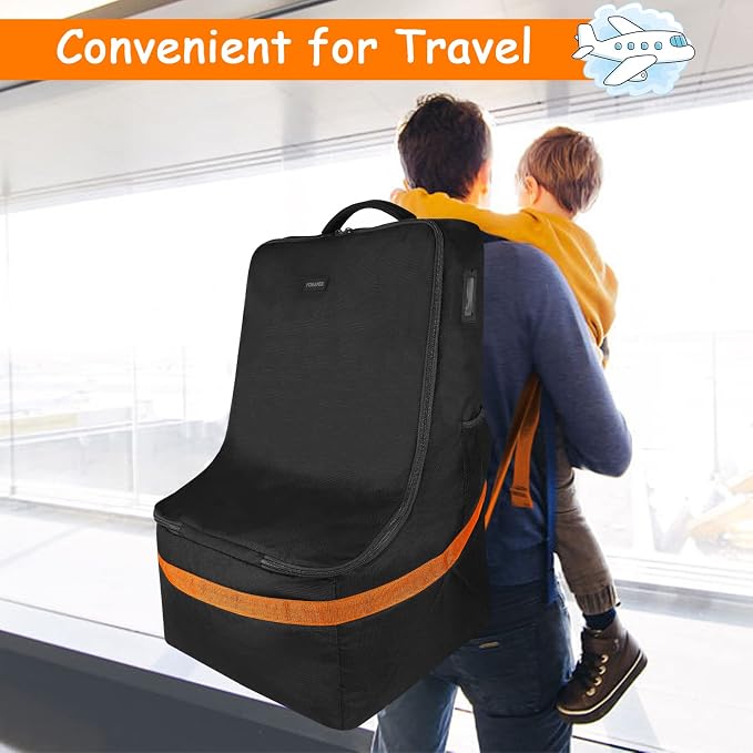 Car Seat Travel Bag, Padded Car Seats Backpack for Air Travel, Heavy Duty Gate Check Carseat Travel Bag for Airplane, Airport Gate Check Bag (Orange)