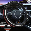 Thin Red Line 3-Pc Car Set: Steering Wheel Cover & 2 Car Coasters | Firefighter Anti-Slip Breathable Universal for 14.5 -15.5 Inch Car Wheel Cover Suitable for Men Women