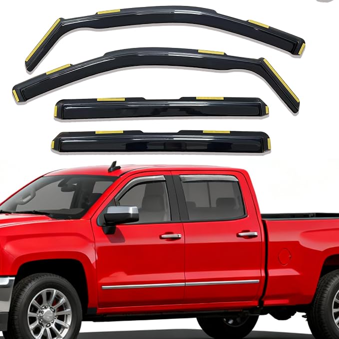 Smoke in-Channel Rain Guards Window Visors Compatible with Chevrolet Silverado 1500 & GMC Sierra 1500,2019-2026 Only for Crew Cab, Window Deflectors Vent Deflector Sun Shade Pickup Truck Accessories