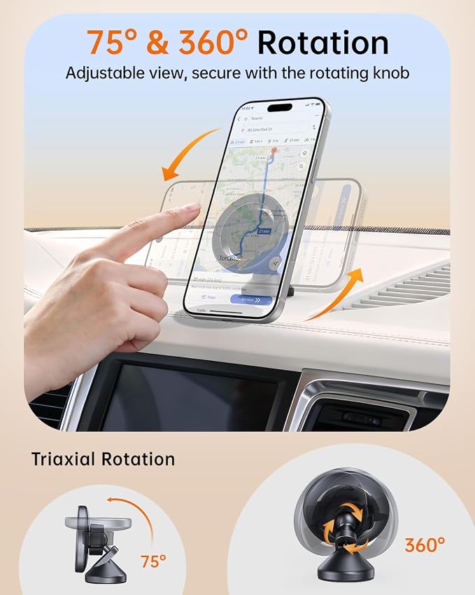 MagSafe Car Mount, Magnetic Car Phone Holder for Car Dashboard, 360° Rotating Strong Magnet Phone Mount with 3M VHB Adhesive, Compatible with iPhone 17/16/15/14/13/12 & MagSafe Cases