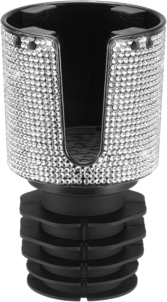 Upgraded Car Cup Holder Expander with Offset Base, Fit for YETI, Hydro Flask, Large Cup Holder Expander for Car Hold 18-40 oz Bottles and Mugs, Other Bottles in 3.4"-3.8"(Bling)