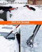DooGooCoo [Upgrade] Ice Scraper & Extendable Snow Brush for Car Windshield [Military-Grade Sturdy] - 360° Pivoting Brush Head with Silicone Grip for Effortless One-Swipe Clean on Auto (Large)