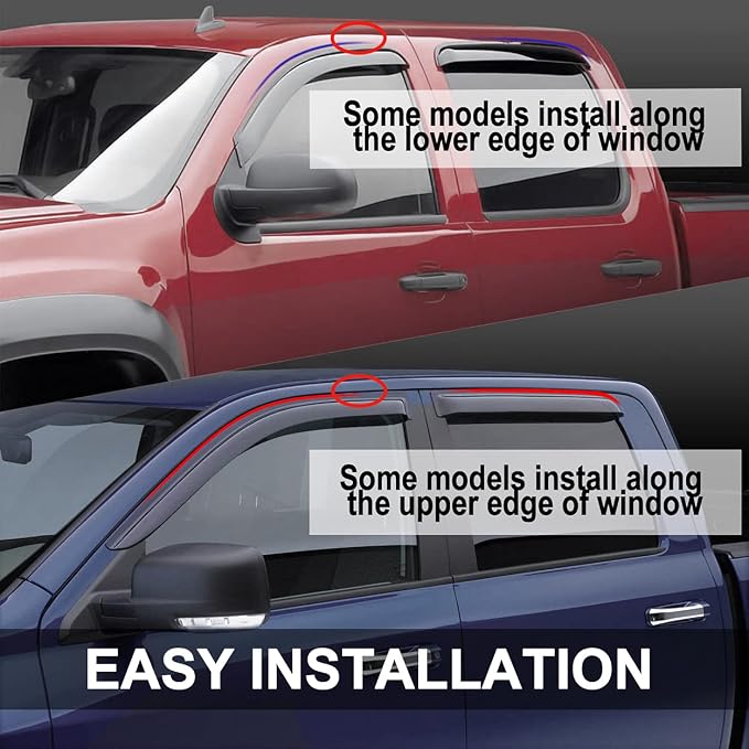 Side Window Visors Wind Vent Deflector fit for 2007-2018 Jeep Patriot, 4pcs Out-Channel Tape-On Dark Smoke Nice Shade Sun Rain Guards Set 94359