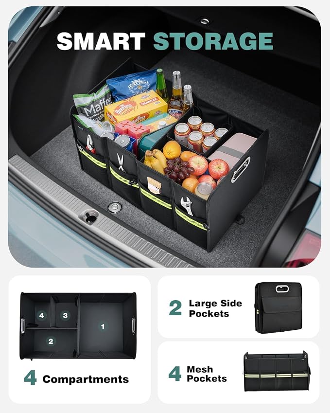 Update Trunk Organizer for Suv, Premium Waterproof Car Organizers and Storage, Collapsible Multi-Compartment Truck Organizer Back Seat Storage for Car