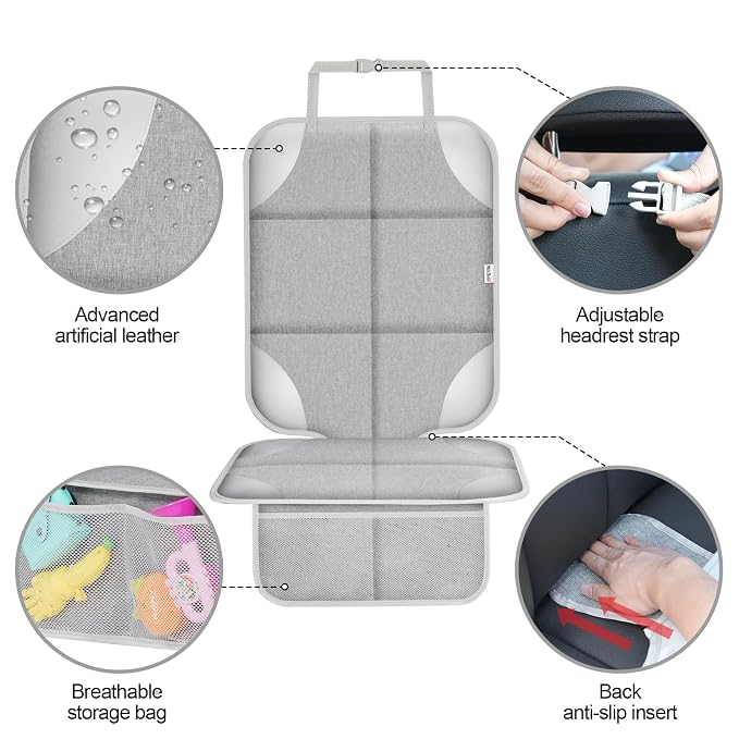 Car Seat Protector for Child Car Seat, Durable 600D Fabric Waterproof Car Seat Cover with Thick Pad Non-Slip Backing，No Imprints (Silver Gray-1 pc)