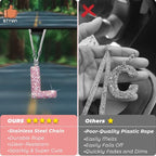 Bling Pink Car Accessories for Women Letter Charm, Rainbow Color Rear View Mirror Cute Crystal Pendant Car Decorations, Lucky Gifts Girly Diamond Rhinestone Charm Letter L