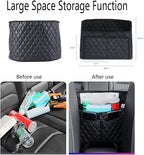 Modern Minimalist Car Seat Storage Bag - Black Faux Leather Caddy - Automotive Seat Back Organizer - 2 Compartments - Rectangular - Durable - Seat-back mounted - 15.35 x 3.94 x 10.63 inches