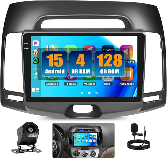 [4+128G] Android 15 Car Radio Stereo for Hyundai 2007-2010 with Wireless Carplay&Android Auto,9 Inch Car Radio with Mirror Link Bluetooth FM/RDS WiFi GPS EQ SWC+AHD Backup Camera