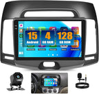 [4+128G] Android 15 Car Radio Stereo for Hyundai 2007-2010 with Wireless Carplay&Android Auto,9 Inch Car Radio with Mirror Link Bluetooth FM/RDS WiFi GPS EQ SWC+AHD Backup Camera