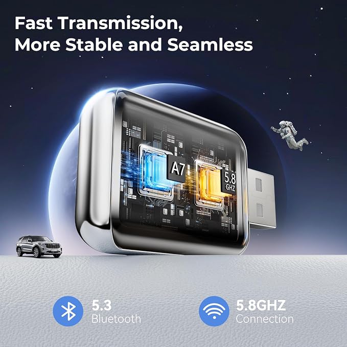 Wireless Carplay Adapter for iPhone, Convert Wired Car play to Wireless, 2 in 1 Plug and Play Mini CarPlay and Android Auto Adapter for iOS 10 Android 11 and Above, Cars with Built-in Carplay (Black)