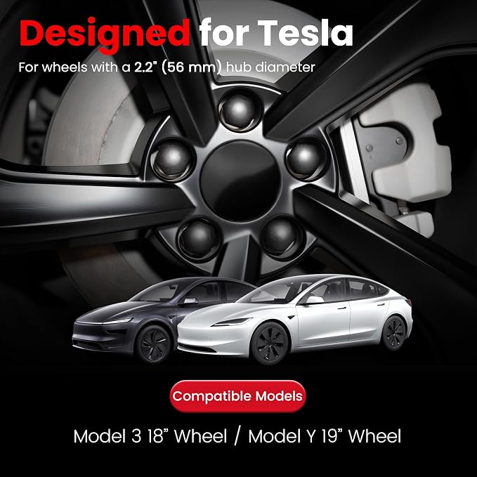 4 Pack Car Wheel Center Hub Cap Kit with 22 Lug Nut Covers, 2.2 In (56mm) Wheel Rim Covers Center Hubcaps for Model 3 / Y, Glossy Black Gray & Silver Exterior Decoration Accessories for Tesla